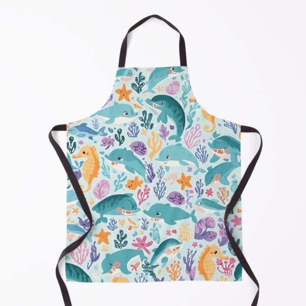Item preview, Vibrant Coral Reef Happy Dolphin & Seahorse Pattern designed and sold by MoonlitDoodles1.