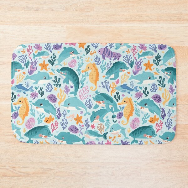 Item preview, Vibrant Coral Reef Happy Dolphin & Seahorse Pattern designed and sold by MoonlitDoodles1.