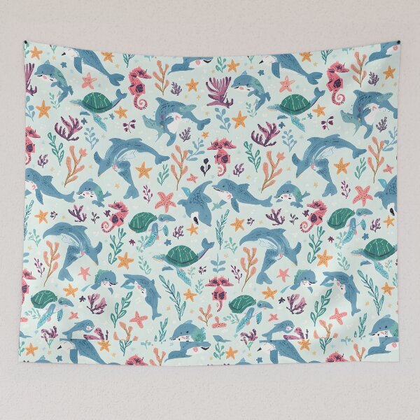 Item preview, Hand-Painted Sea Life Rustic Ocean Pattern designed and sold by MoonlitDoodles1.
