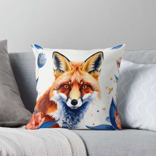 Aperçu de l'œuvre Renard bleu de Delft avec des accents dorés et des tulipes créée et vendue par DutchView22.