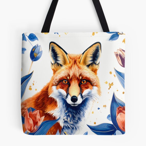 Item preview, Blue Delft Fox with Gold Accents and Tulips designed and sold by DutchView22.