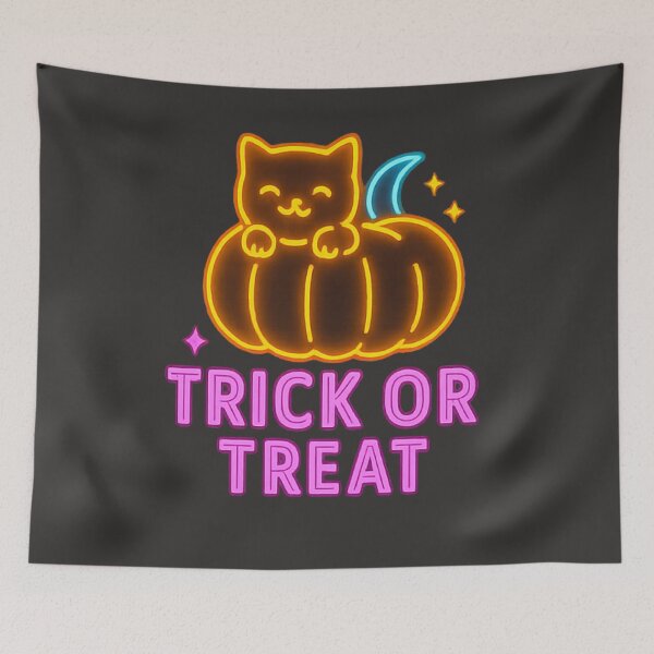 Item preview, Trick or Treat Cat – Cyberpunk Neon Halloween Design designed and sold by Thaivi Design.