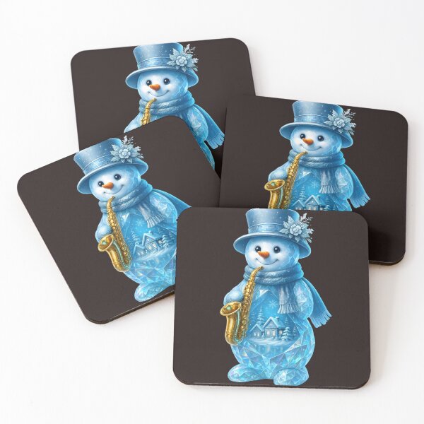 Item preview, Crystal Snowman with Saxophone – Magical Winter Art designed and sold by ArtSpark Studio.