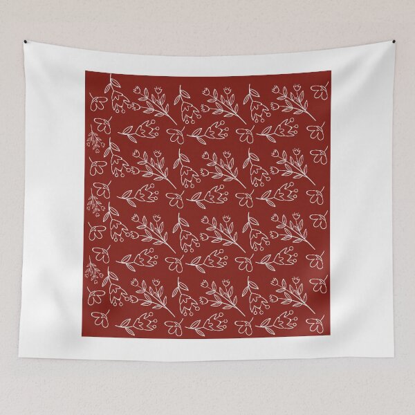 Item preview, Cream Floral Pattern on Brick Red Background designed and sold by Jamildesign.