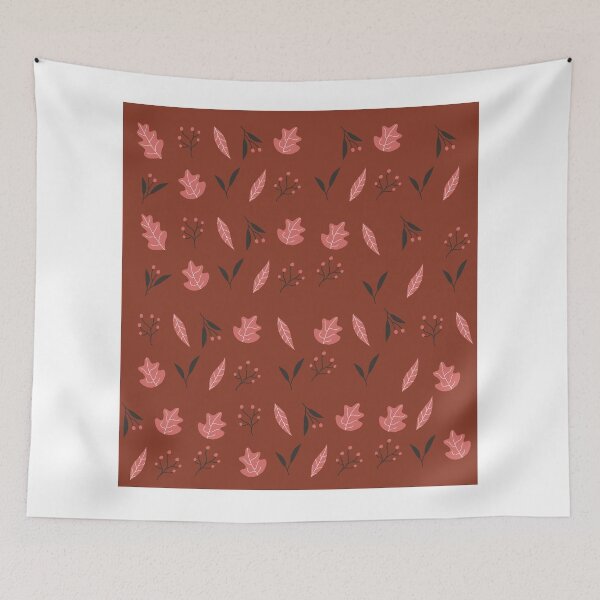 Item preview, Cream Floral Pattern on Brick Red Background designed and sold by Jamildesign.