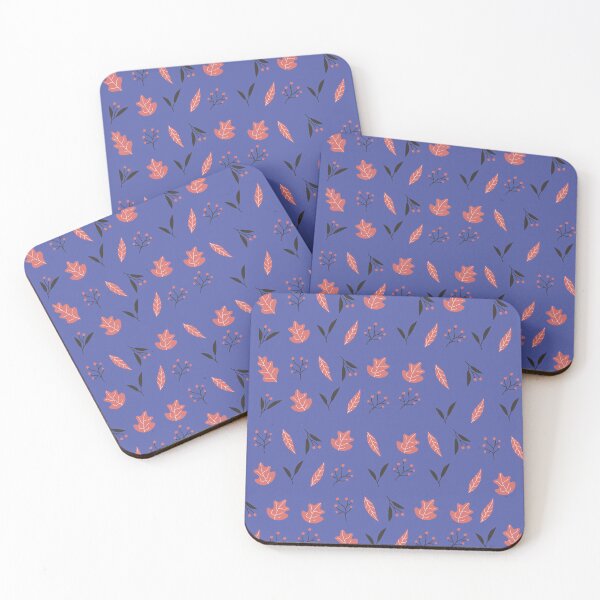 Item preview, Coral Autumn Leaves and Berries on Blue Violet Pattern designed and sold by Jamildesign.