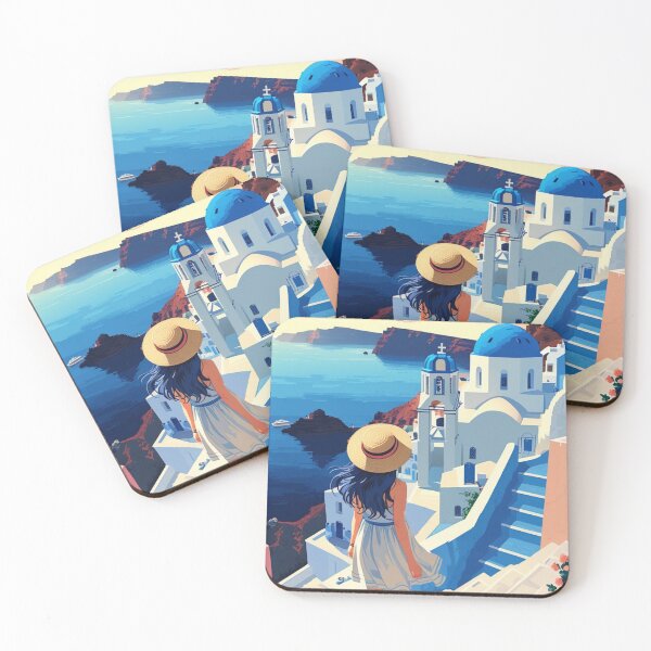 Item preview, 90s Anime Girl Greece Santorini Travel Pixel art style designed and sold by Pixel-Destinations.