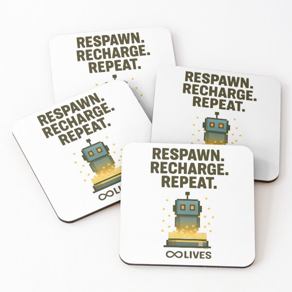 Item preview, Respawn Recharge Repeat Infinite Lives Pixel Robot Gamer Design designed and sold by BoxaroundJacks.
