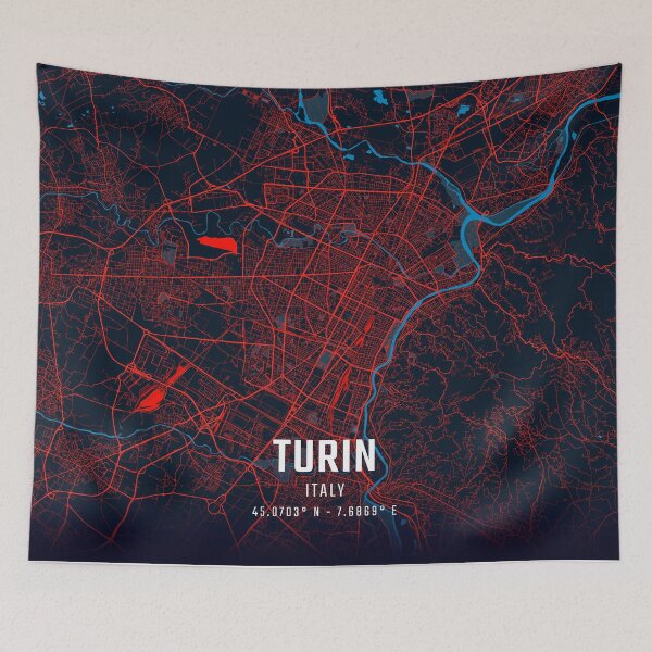 Item preview, Turin Red & Blue Minimalist Map designed and sold by HomeLivingCo.