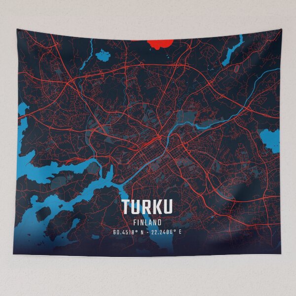 Item preview, Turku Red & Blue Minimalist Map designed and sold by HomeLivingCo.