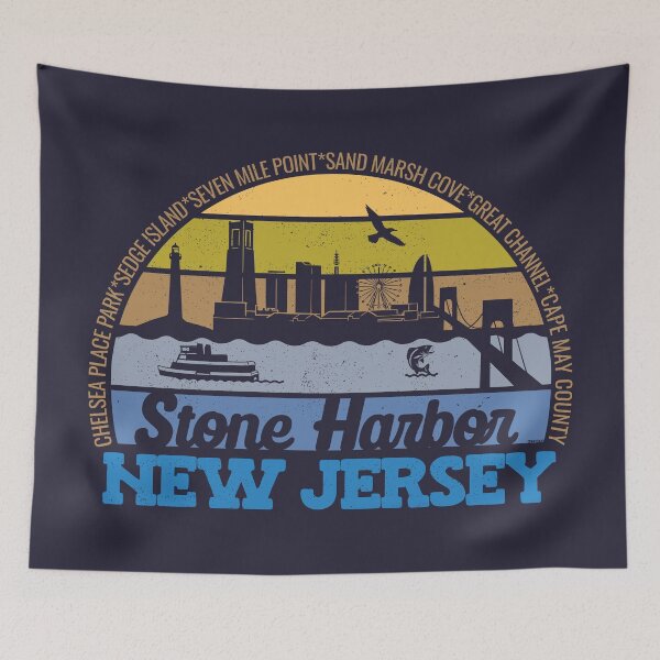 Item preview, Stone Harbor New Jersey Sunset Retro Vintage Local Pride Logo designed and sold by CRHPOD20.