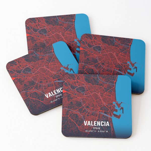 Item preview, Valencia Red & Blue Minimalist Map designed and sold by HomeLivingCo.