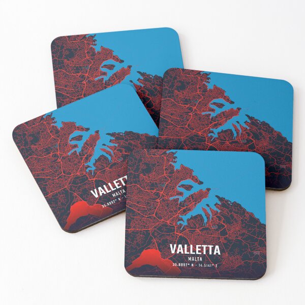 Item preview, Valletta Red & Blue Minimalist Map designed and sold by HomeLivingCo.