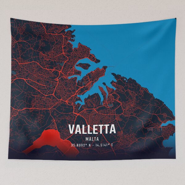 Item preview, Valletta Red & Blue Minimalist Map designed and sold by HomeLivingCo.