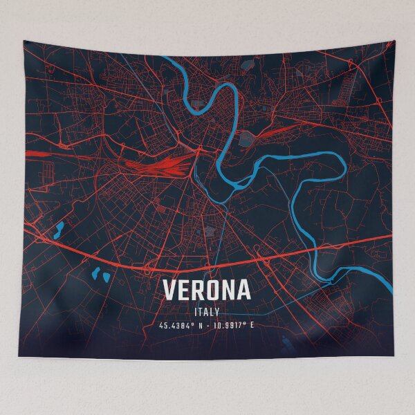 Item preview, Verona Red & Blue Minimalist Map designed and sold by HomeLivingCo.