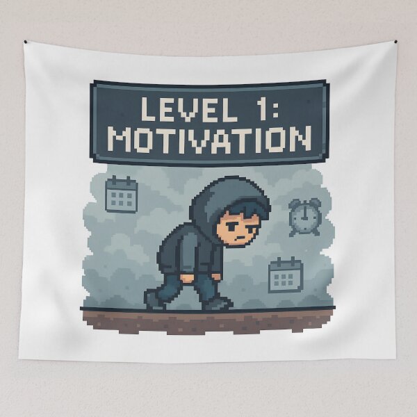 Aperçu de l'œuvre Niveau 1 Motivation Pixel Gamer Struggle. créée et vendue par The-T-In-Retro.