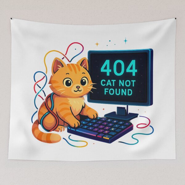 Item preview, Funny 404 Error Cat Not Found Cartoon Design. designed and sold by The-T-In-Retro.