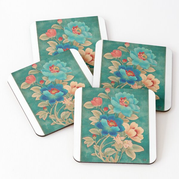 Item preview, Elegant Teal Peony Floral – Vintage Botanical Painting in Asian Art Style designed and sold by dawnleblanc55.