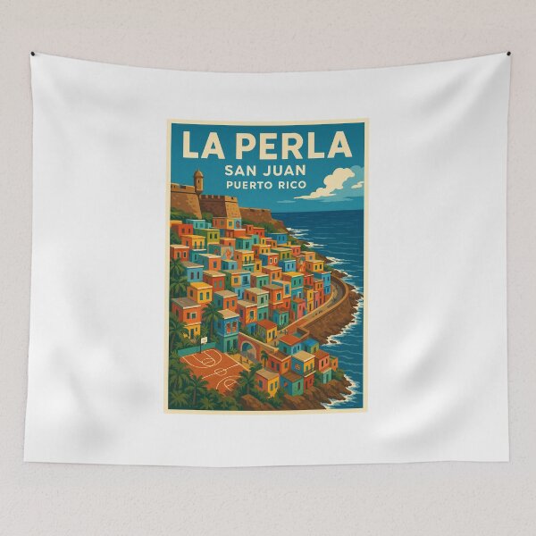 Item preview, Aerial View of Colorful La Perla Coastline Poster designed and sold by Por.Ahi.PR.