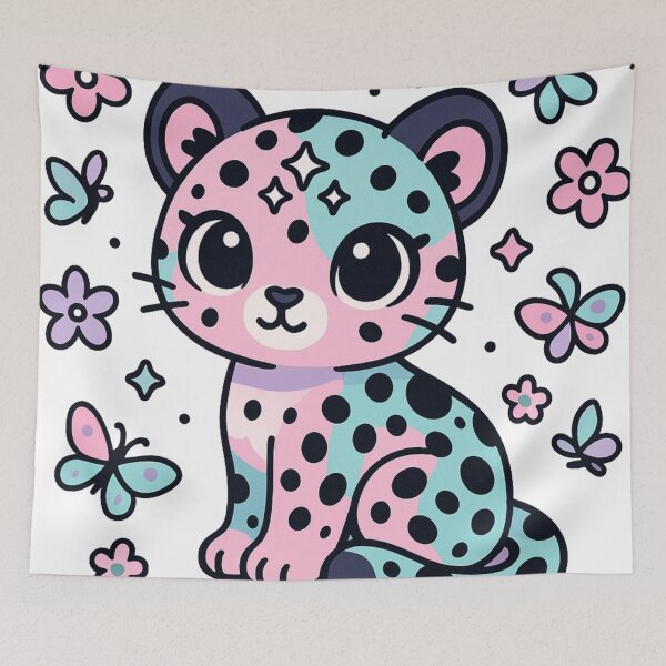 Item preview, Kawaii Pastel Jaguar – Cute Celestial Butterfly and Flower Aesthetic Design designed and sold by dreamsagellc.