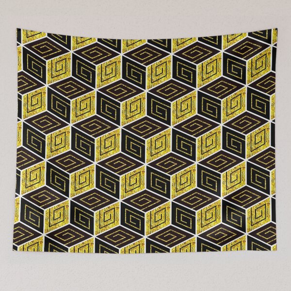 Item preview, Art Deco Vintage Golden Glamorous Elegant Cube Pattern designed and sold by DEC02.