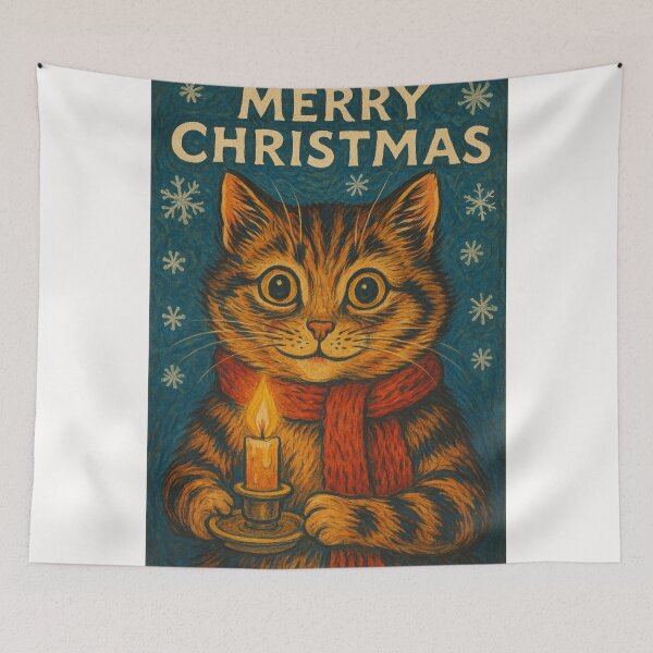 Item preview, Louis Wain Christmas Cat with Candle and Scarf designed and sold by Places On Earth.