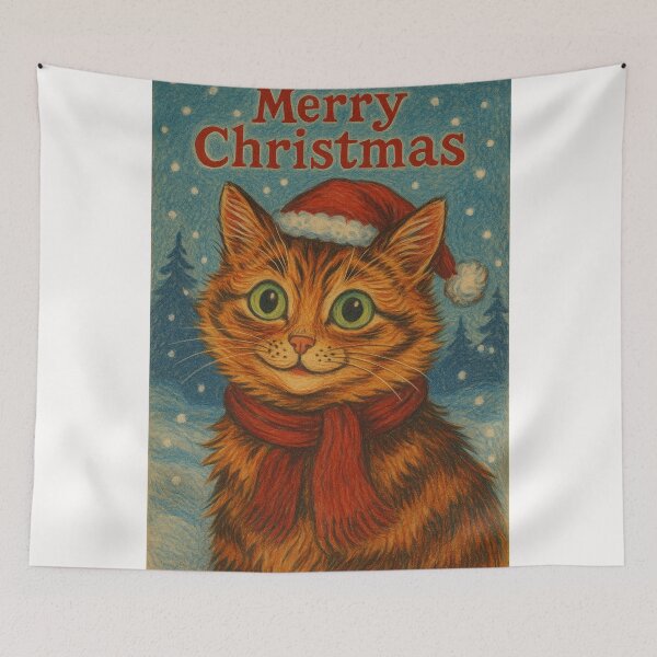 Item preview, Louis Wain Santa Cat in Snowy Forest Christmas Scene designed and sold by Places On Earth.