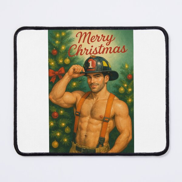 Item preview, Shirtless Firefighter Christmas Greeting designed and sold by Places On Earth.