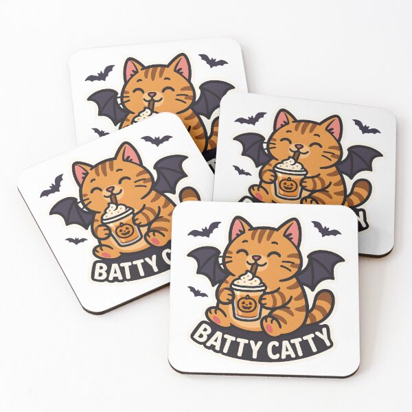 Item preview, Batty Catty — Bat-Winged Cat with Pumpkin Latte designed and sold by Cheerioza.