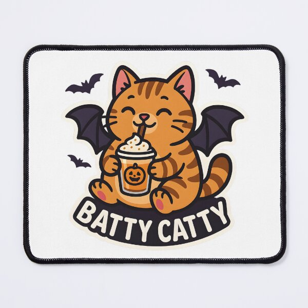 Item preview, Batty Catty — Bat-Winged Cat with Pumpkin Latte designed and sold by Cheerioza.