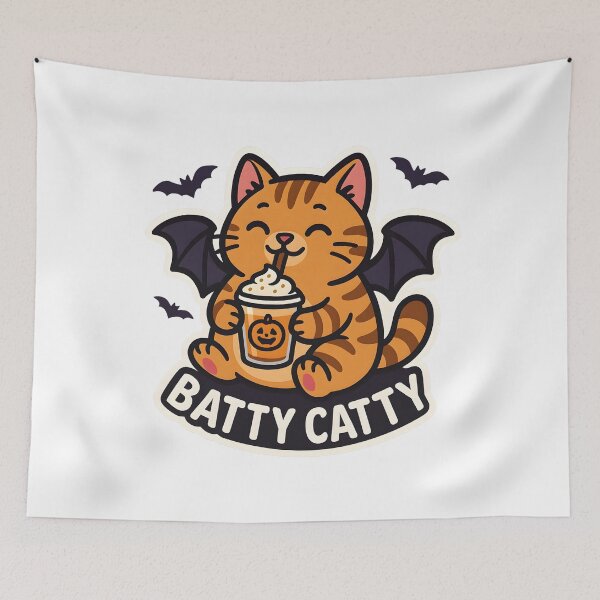 Item preview, Batty Catty — Bat-Winged Cat with Pumpkin Latte designed and sold by Cheerioza.