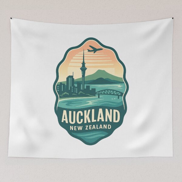 Item preview, Auckland Cityscape with Sky Tower and Plane designed and sold by Aryabek.