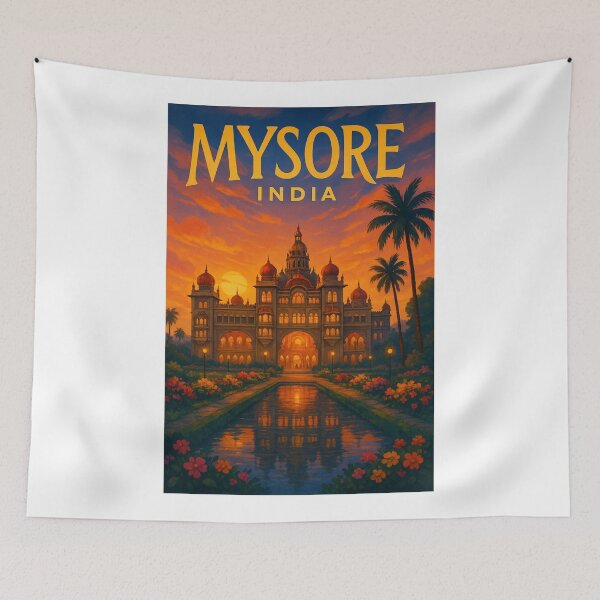Item preview, Mysore Palace at Twilight with Palm Trees and Flowers designed and sold by Aryabek.