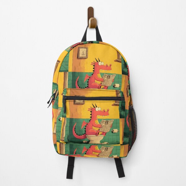 Item preview, Hilarious Dinosaur Artwork Relaxing on Toilet Reading the Newspaper in Colorful Bathroom Scene designed and sold by OlfactoART Studio.