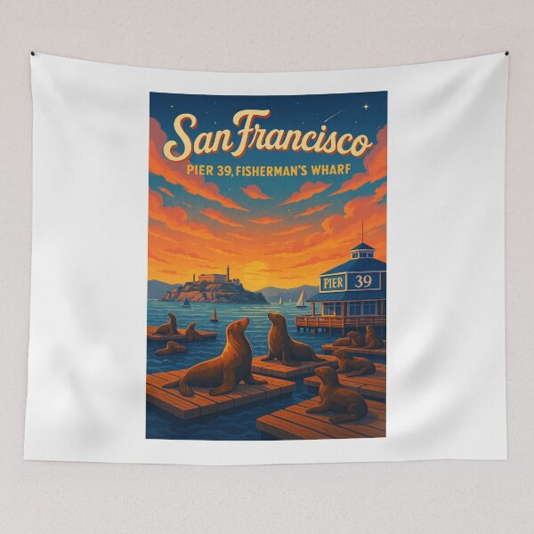 Item preview, San Francisco Pier 39 – Sea Lions and Alcatraz Island View designed and sold by Aryabek.