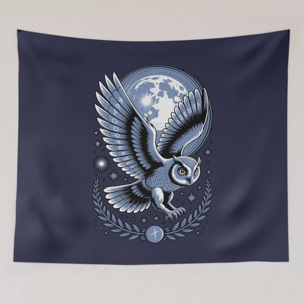 Item preview, Lunar Owl with Runes – Mystical Occult Night Design designed and sold by DeesDeesigns.