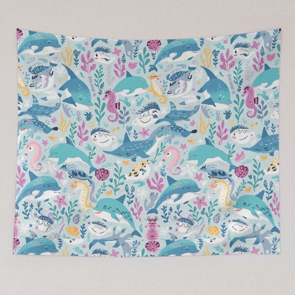 Item preview, Quirky Ocean Party Cute Marine Friends Pattern designed and sold by MoonlitDoodles1.