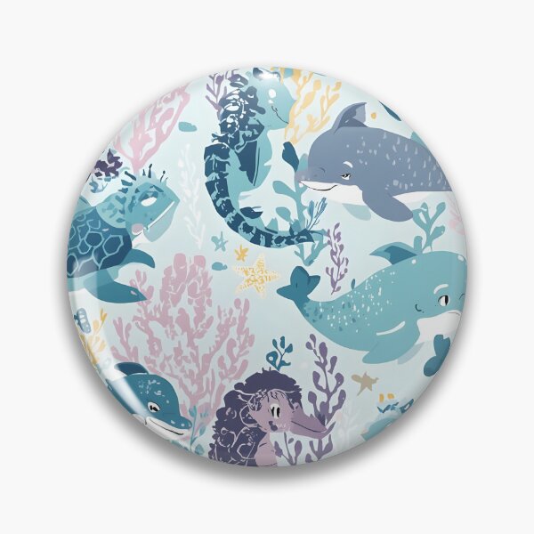 Item preview, Coastal Cottagecore Dusty Ocean Life Pattern designed and sold by MoonlitDoodles1.