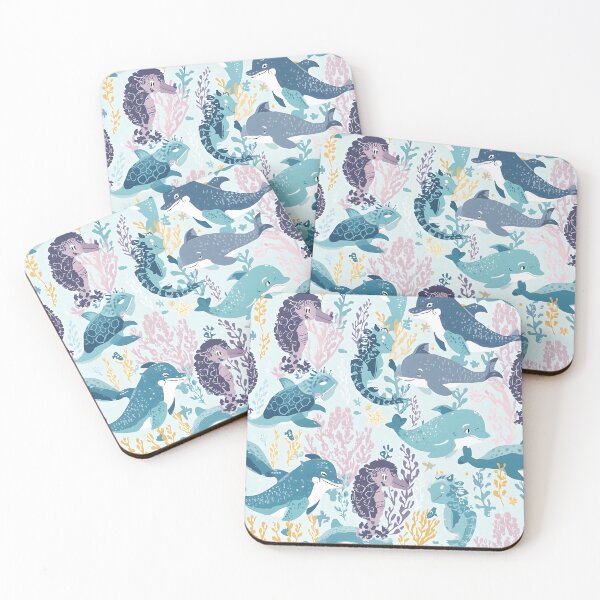 Item preview, Coastal Cottagecore Dusty Ocean Life Pattern designed and sold by MoonlitDoodles1.