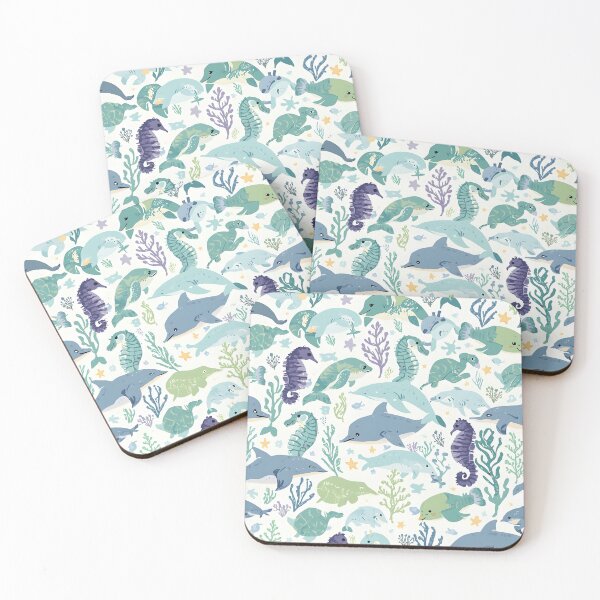Item preview, Minimalist Marine Life Cool Tones Pattern designed and sold by MoonlitDoodles1.