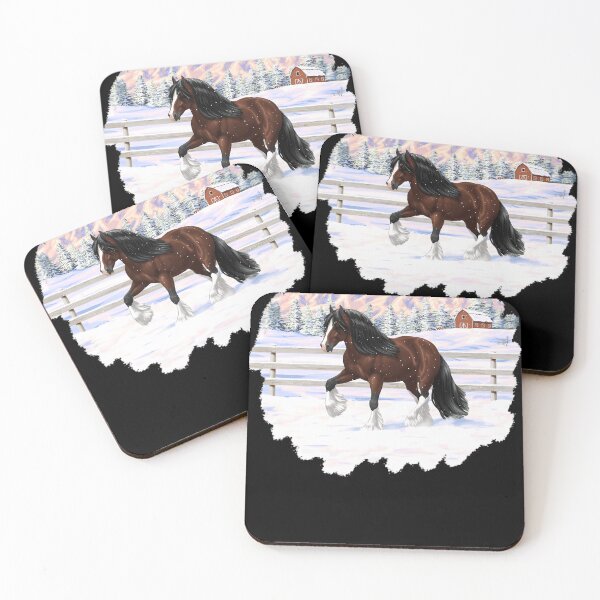 Item preview, Brown-Bay-Gypsy-Vanner-Tinker-Draft-Horse-In-Snow-() designed and sold by NoemiOReilly.