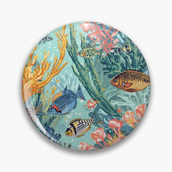 Item preview, Sun-Drenched Reef: Engraved Coral & Fish Pattern designed and sold by MoonlitDoodles1.