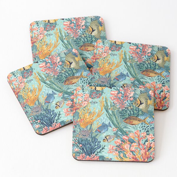 Item preview, Sun-Drenched Reef: Engraved Coral & Fish Pattern designed and sold by MoonlitDoodles1.