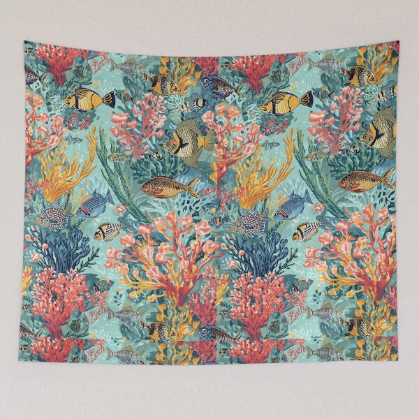 Item preview, Sun-Drenched Reef: Engraved Coral & Fish Pattern designed and sold by MoonlitDoodles1.