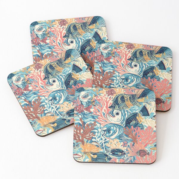 Item preview, Vintage Woodcut Ocean: Tropical Fish & Coral Pattern designed and sold by MoonlitDoodles1.