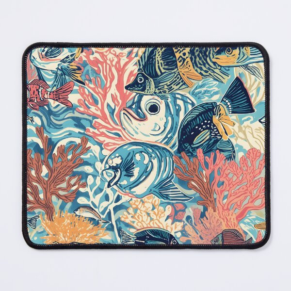 Item preview, Vintage Woodcut Ocean: Tropical Fish & Coral Pattern designed and sold by MoonlitDoodles1.