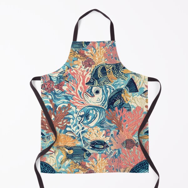 Item preview, Vintage Woodcut Ocean: Tropical Fish & Coral Pattern designed and sold by MoonlitDoodles1.