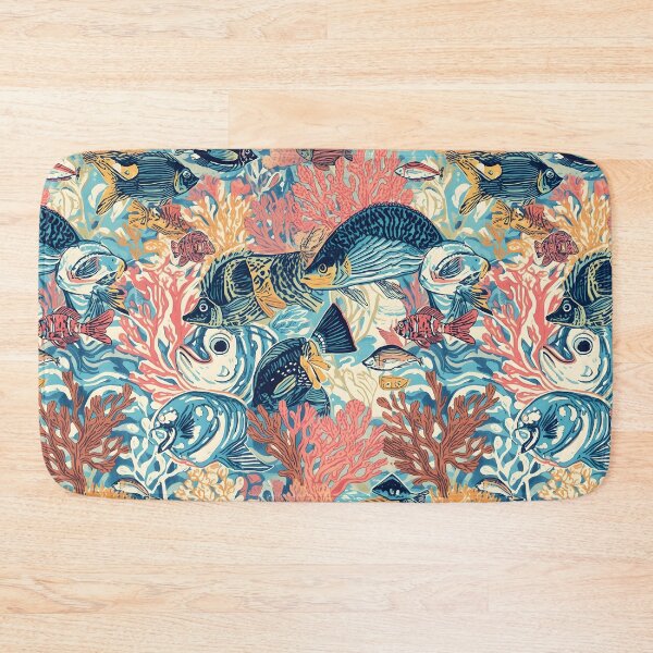 Item preview, Vintage Woodcut Ocean: Tropical Fish & Coral Pattern designed and sold by MoonlitDoodles1.