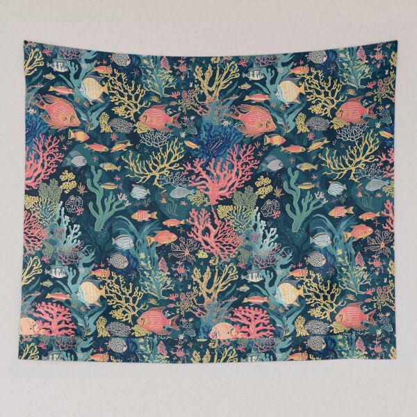 Item preview, Twilight Reef: Midnight Ocean Botanical Pattern designed and sold by MoonlitDoodles1.