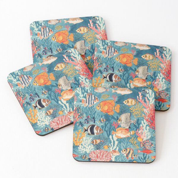 Item preview, Tropical Etching: Deep Teal Reefscape Pattern designed and sold by MoonlitDoodles1.